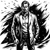 A black and white drawing of a man in a suit vector