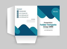Folded brochure template with blue waves vector