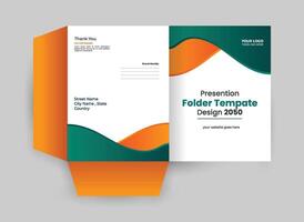 Folders with orange and green waves vector