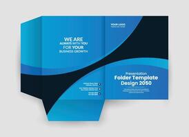 A blue and black foldable brochure with a black background vector