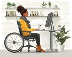A person with a disability using adaptive equipment at work. photo
