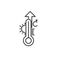 High Temperature Scale Line Icon. Flu, Cold, Virus and Fever Symptoms. Thermometer with Arrow Up Pictogram. Increased Temperature of Human Body Linear Icon. Editable stroke. illustration. vector