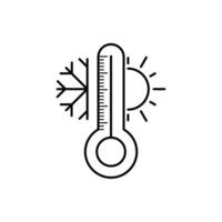 Weather temperature thermometer line icon. linear style sign for mobile concept and web design. Thermometer with sunny and freezy weather outline icon. Symbol, logo illustration vector