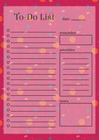 To do list organizer paper sheet. Planner to-do list worksheet template vector