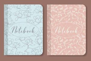 Notebook cover collection sketch flourish design. Aesthetic worksheet with floral art. vector