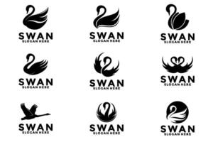 Swan Set logo Template illustration design, Swan silhouette logo icon collections vector