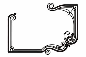 A black and white drawing of a frame with a scroll vector
