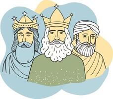 Three wise men with crowns on their heads vector