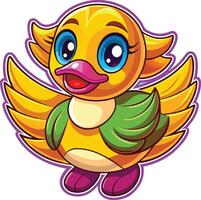 A cartoon duck with big eyes and a yellow and green vector