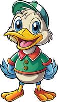 Cartoon duck in green and blue hat vector
