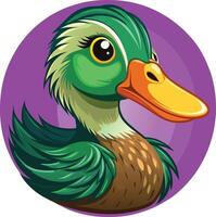 A cartoon duck with a purple background vector