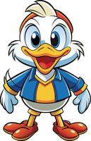 Cartoon duck with blue jacket and yellow shoes vector