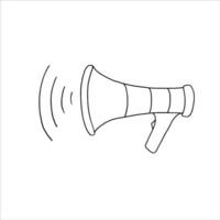 Monochrome loudspeaker with sound waves sketch painted by black inks. Etching drawing of sound and voice amplifier. Horn template illustration for message icon, promotion, marketing design vector