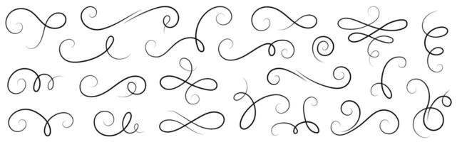 Line flourish swirl calligraphy ornament elements. Fancy line flourish text typography accent, filigree modern curve ornament. Curl elegant vintage simple design elements. vector