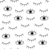 Eye doodle seamless pattern. Hand drawn doodle sketch simple background. Open, wink eyes minimal seamless pattern. Abstract pop beauty background. vector