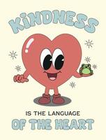 Retro poster of a cute heart. Positive affirmation about kindness wall art vector
