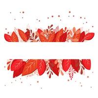 isolated rectangular frame of red dry alder autumn leaves. Border for text and lettering. Isolated flat illustration with brown plants for design, greeting card, banner, board, flyer, sale, poster vector