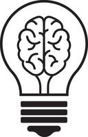 Creative idea in line icon, Creative brain in light bulb icon vector