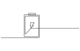 single continuous line drawing of battery charging vector