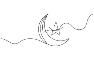 One continuous line drawing of Moon with stars vector