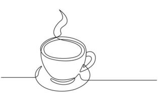 Continuous one line drawing cup of hot coffee graphic design vector