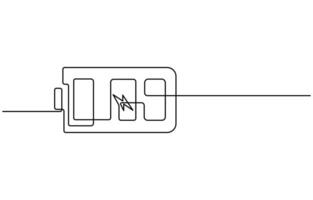 One continuous line drawing of battery charging vector