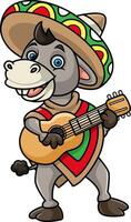 Mexican donkey playing guitar and wearing a sombrero Mexican hat vector