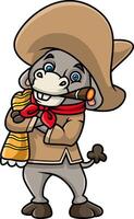 Donkey smoking and wearing sombrero hat, cartoon character vector