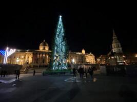 A view of Trafalgar Square in London in December 2023 showing the Christmas tree photo