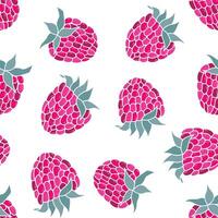 cute seamless pattern of hand-drawn raspberry berries. illustration on white background. vector
