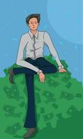 man sitting on money simple flat art illustration vector