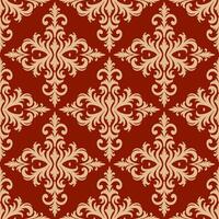 Luxury damask pattern in red and beige, seamless baroque style for wallpaper, textiles, and decor, elegant ornamental design with vintage floral and scroll motifs vector