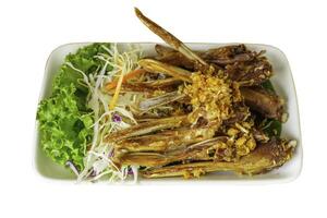 Deep fried duck beaks and deep fried isoletion and clippingpath.Popular snacks for Thai and Chinese people photo