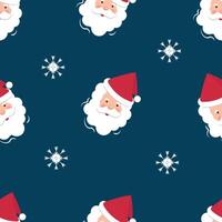 Seamless pattern for Christmas and New Year. Santa Claus face, head on a blue background with white snowflakes. vector