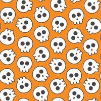 Seamless pattern of cartoon white skull head with an outline on an orange background, suitable for designing textiles, clothes, fabric, fashion, wrapping paper and others vector