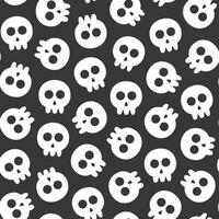 Seamless pattern of cartoon white skull head on a black background, suitable for designing textiles, clothes, fabric, fashion, wrapping paper and others vector