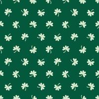 saint patricks day shamrock seamless pattern, white clover leaves on dark green background vector