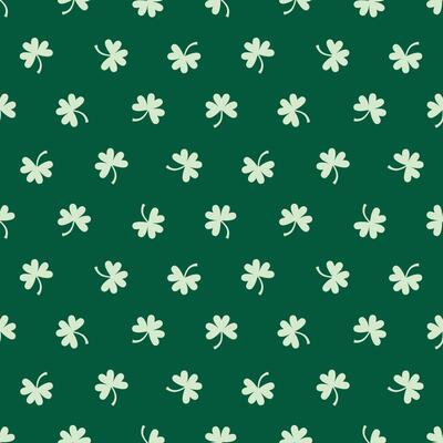 saint patricks day shamrock seamless pattern, white clover leaves on dark green background