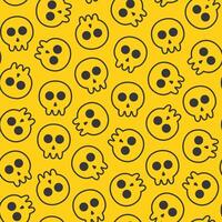 Seamless pattern of skull head in black outline style with yellow background, suitable for designing textiles, clothes, fabric, fashion, wrapping paper and others vector