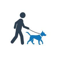 Service Dog Icon, Person walking a dog on a leash icon vector