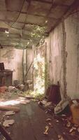 A desolate and ruined hallway filled with debris and destruction video