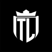 TL Letter logo shield shape inside shield badge crown on black background template design vector