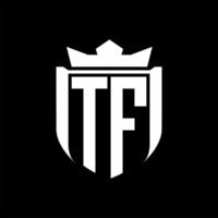 TF Letter logo shield shape inside shield badge crown on black background template design vector