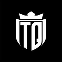 TQ Letter logo shield shape inside shield badge crown on black background template design vector