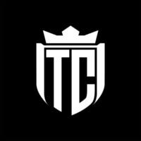TC Letter logo shield shape inside shield badge crown on black background template design vector