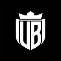 UB Letter logo shield shape inside shield badge crown on black background template design vector
