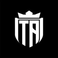 TA Letter logo shield shape inside shield badge crown on black background template design vector