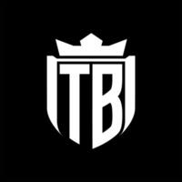 TB Letter logo shield shape inside shield badge crown on black background template design vector