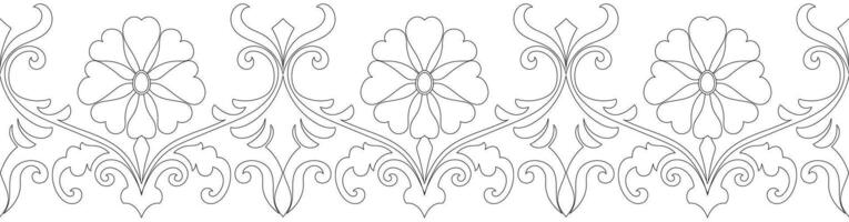 Abstract floral lines for framing. Seamless border on white background. vector
