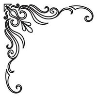 Thin line vintage corner. Medieval period of the Victorian dynasty. Fancy black monogram frame design element abstract icon collection Flower simple symbol vector